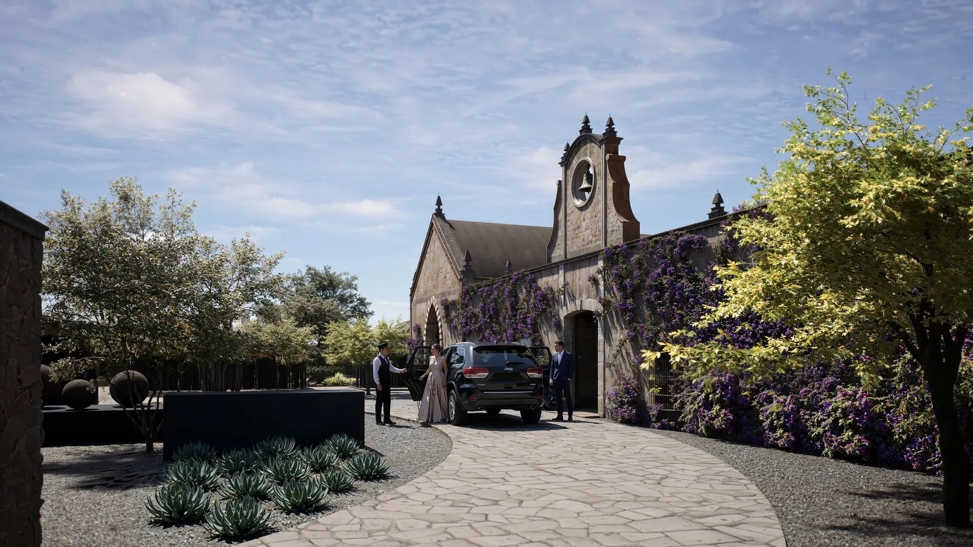 Propuesta para la llegada al Casco con jardín, jacarandas y cactus