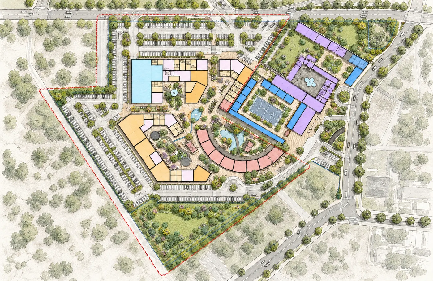 Acuarela del plan maestro de La Citadela de Zavaleta