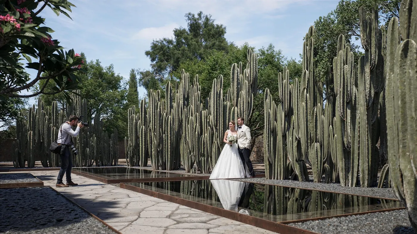 Espejo de agua entre órganos y cactus