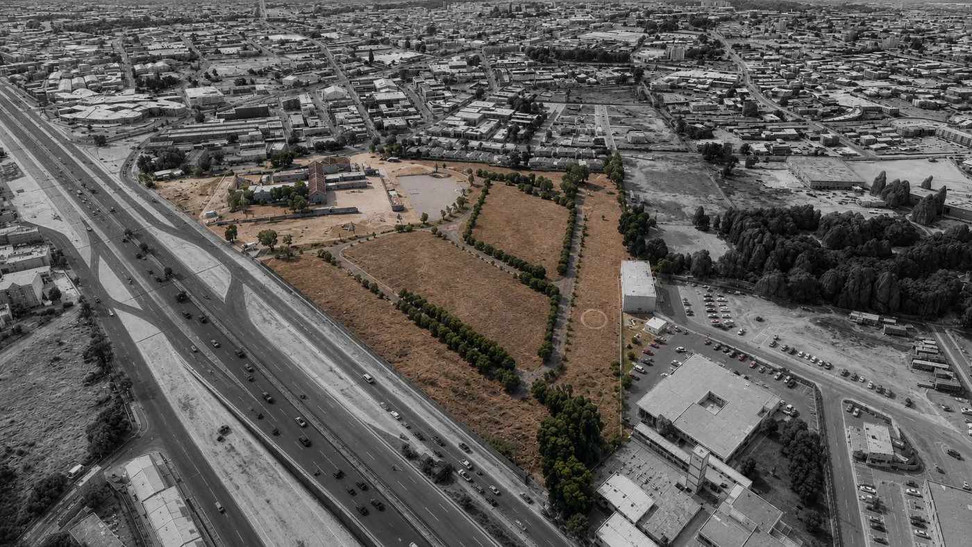 Vista aérea del predio de la Ex Hacienda de Zavaleta rodeado por la ciudad